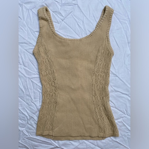Women’s Y2K Takeout Size Small Tan Lace Tie up sweater Tank - Picture 6 of 6